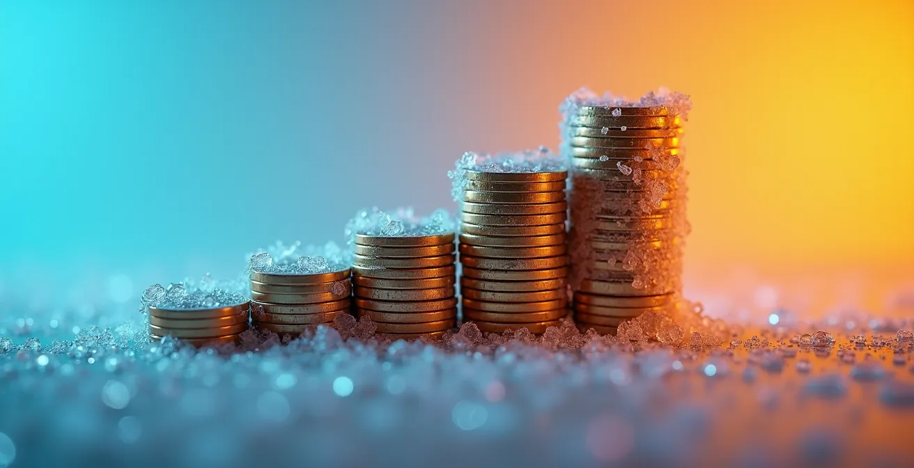 Composition minimaliste de pièces de monnaie empilées avec gradient thermique visible