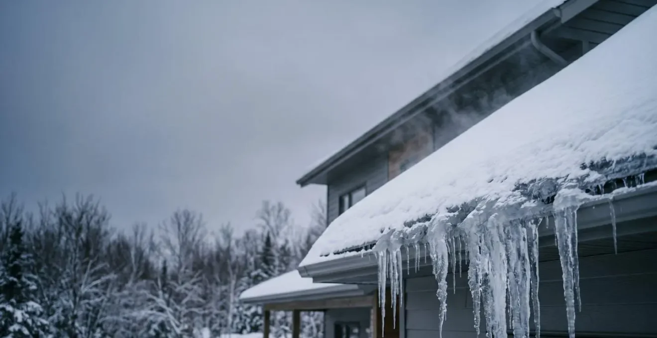 Formation de barrage de glace sur un toit québécois causé par les fuites d'air dans le grenier
