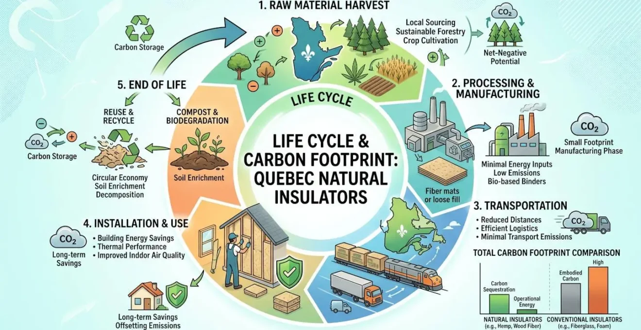 Representation visuelle du cycle de vie et du bilan carbone des isolants naturels quebecois