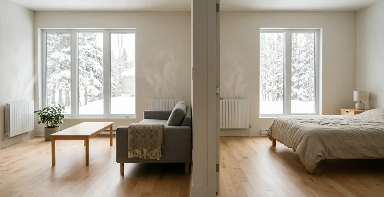 Interieur chaleureux d'une maison quebecoise avec une temperature uniforme et confortable en hiver