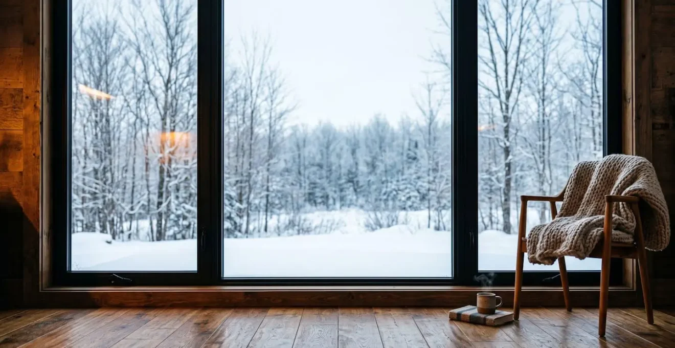 Interieur confortable pres d'une fenetre triple vitrage moderne en hiver au Quebec