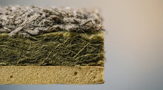 Détail macro de matériaux isolants haute performance pour maison québécoise