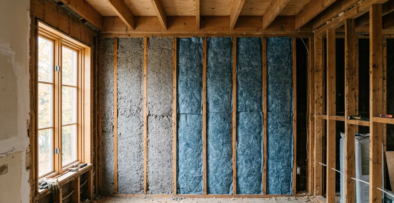 Vue intérieure d'une maison en rénovation avec matériaux d'isolation écologique au Québec