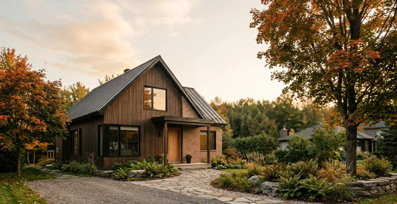 Maison québécoise paisible avec environnement calme illustrant le confort acoustique
