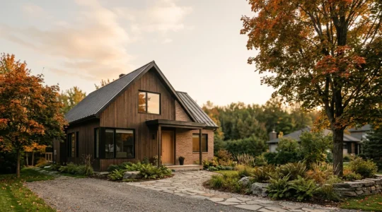 Maison québécoise paisible avec environnement calme illustrant le confort acoustique