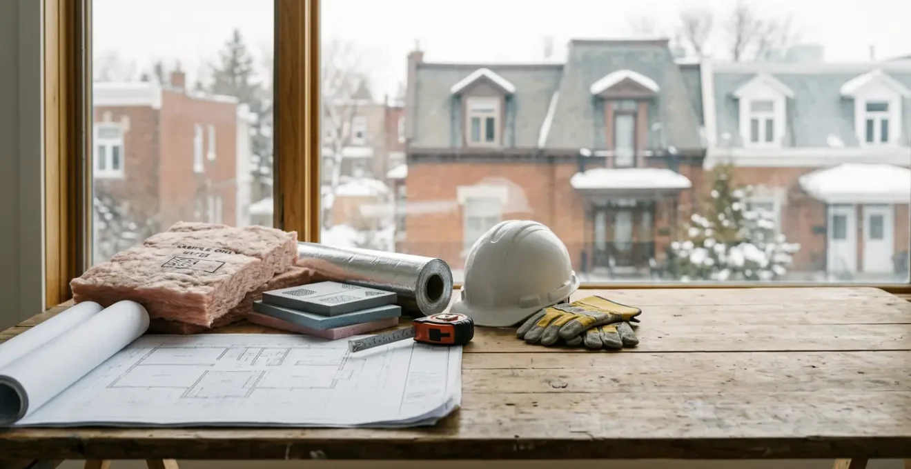 Planification de projet d'isolation thermique pour une résidence québécoise avec documents et matériaux