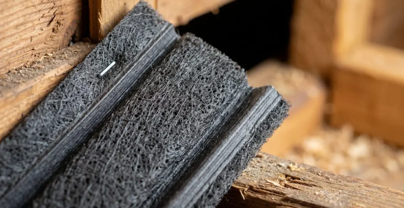 Détails texturaux d'un déflecteur de ventilation et de matériaux de préparation pour l'isolation