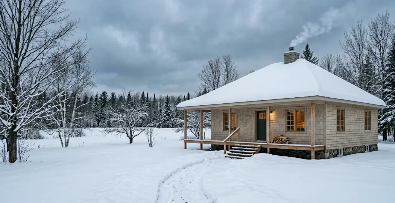 Maison québécoise typique en hiver avec système d'isolation performant