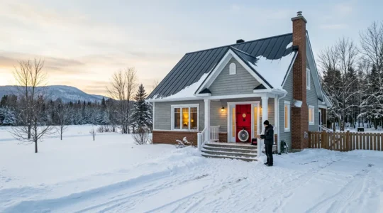 Test d'infiltrometrie avec porte soufflante dans une residence unifamiliale quebecoise durant l'hiver